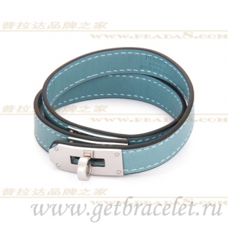 Hermes Rivale Double Wrap Bracelet Blue Silver